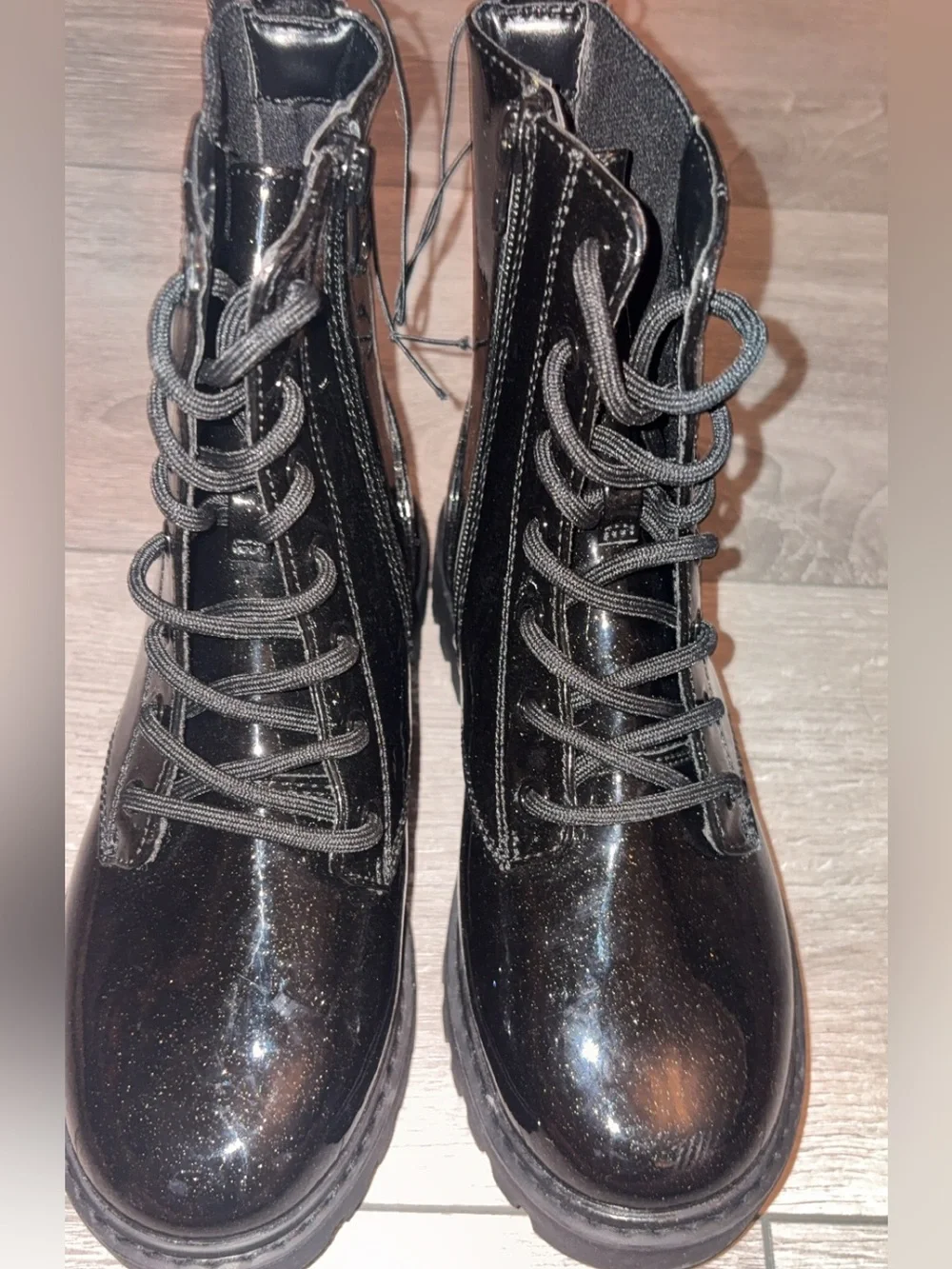Art Class Girls Size 3 Black Glitter Lace Up Combat Boots New W Tags Rochelle